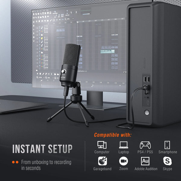 មីក្រូហ្វូន FIFINE USB Condenser សម្រាប់ MAC OS/Windows, មីក្រូហ្វូនកុំព្យូទ័រយួរដៃធ្វើពីលោហៈ Cardioid សម្រាប់ថតសំឡេង, ស្ទ្រីម, កិច្ចប្រជុំ-K669B
