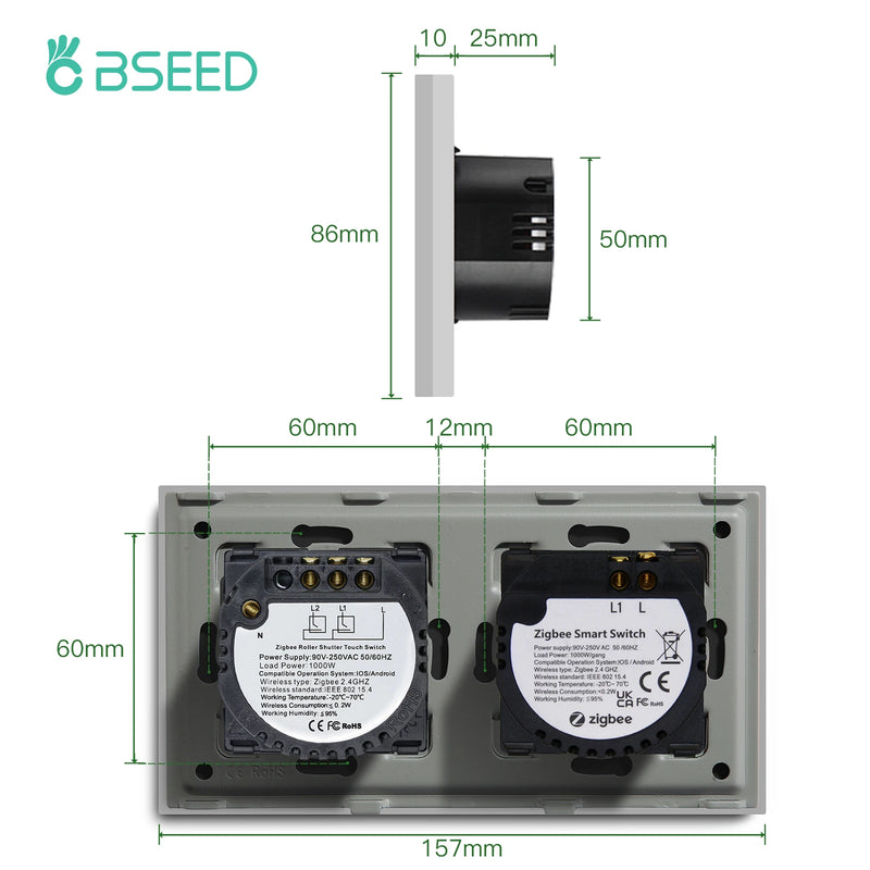 BSEED Smart Zigbee Tuya Switches For Electric Motorized Blinds Roller Shutter Wireless Light Switch Support Smart Home Alexa App