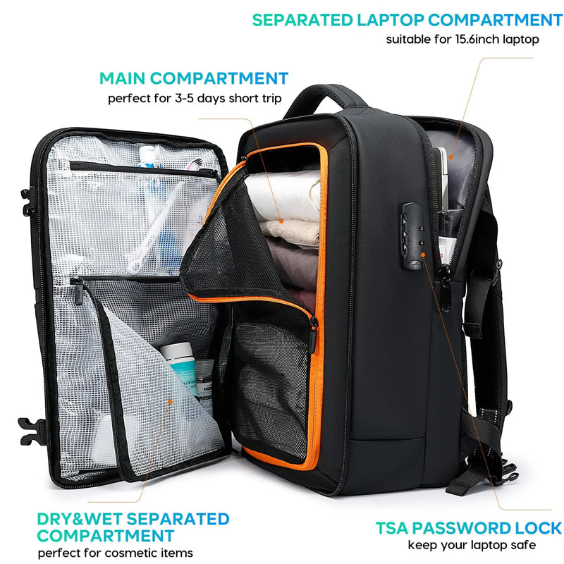 BANGE Anti-Theft Cabin Bag Wet And Dry Separation Travel Backpack for Men Women Hand Luggage 15.6 inch Laptop Backpacks for Male
