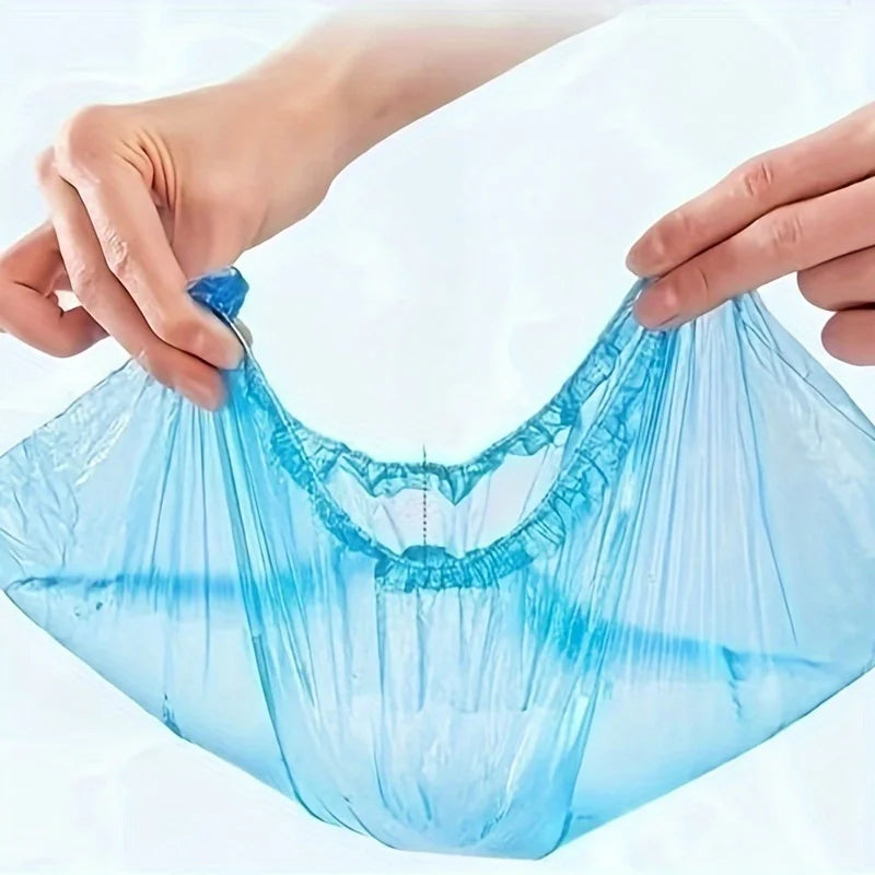 100pcs Heavy-Duty Disposable Shoe Covers - Blue Sole & Elastic Opening, Individually Wrapped Hygienic Protectors for Hospitals