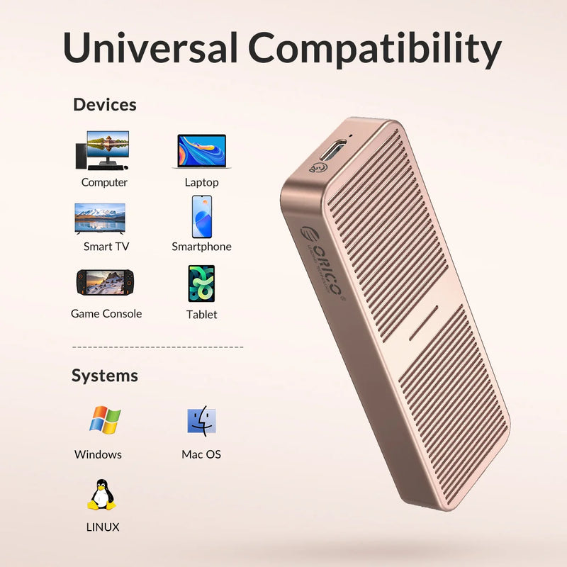 ORICO 20Gbps M.2 NVME SSD Case with Built-in Cooling Vest Upgraded Aluminum Type-C M2 NVME SSD Enclosure for Solid State Drive