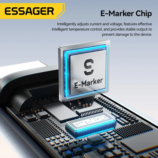 ខ្សែសាក Essager 100W Type C ទៅ Type C PD Fast Charging Cable សម្រាប់ Macbook iPad iPhone 17 16 Pro Max Digital Display Data Cord Wire