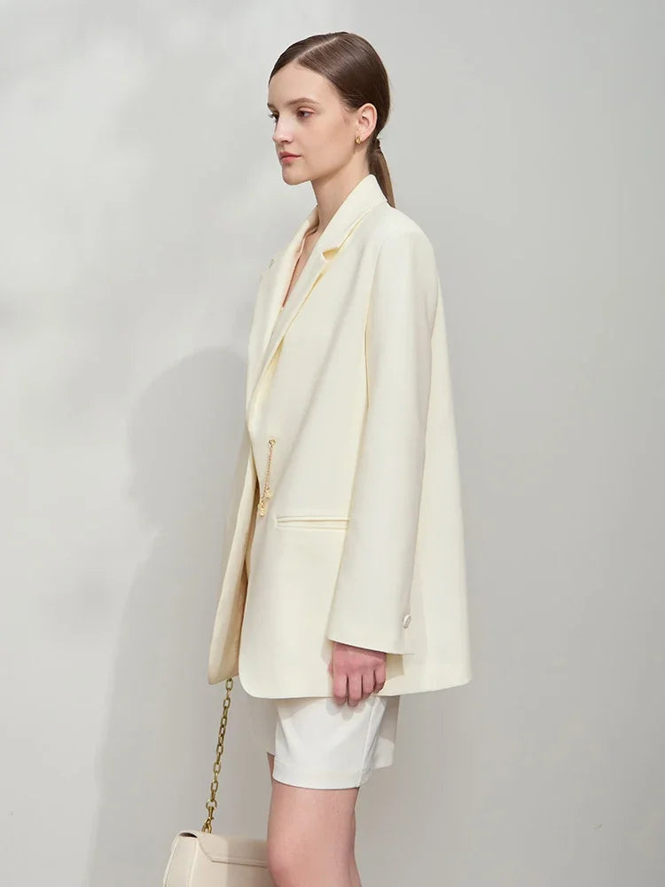 អាវធំ AMII Minimalist Blazer សម្រាប់នារី រដូវស្លឹកឈើជ្រុះ ឆ្នាំ២០២៥ ថ្មី កអាវបើកចុះ អាវក្រៅមានខ្សែសង្វាក់ អាវក្រៅស្មា ពណ៌ខ្មៅ 12521063
