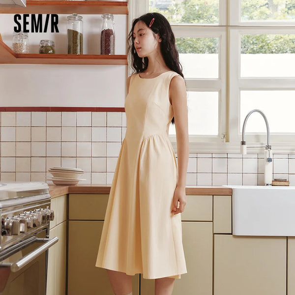 រ៉ូបស្ត្រី Semir ចង្កេះរាងជាបន្ទះ ក រាងមូល ពណ៌ស្រស់ឆើតឆាយ រដូវក្តៅ ឆ្នាំ២០២៦ រ៉ូបដៃខ្លី ងាយស្រួលប្រើ