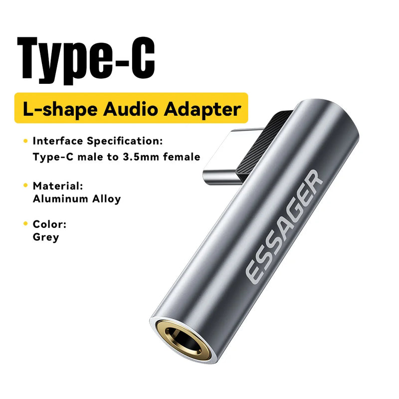 Essager L-shape Type-C to 3.5mm Jack Audio Adapter for iPhone 16 15 Samsung Lighting to 3.5mm Headphone Adapter for iPhone 14 1