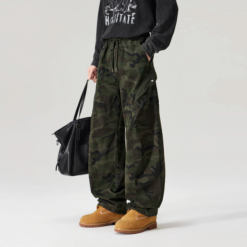 2026 Autumn New Vintage Camouflage Cargo Pants for Men Clothing Cotton Darwstring Big Pocket Loose Trousers GF268268