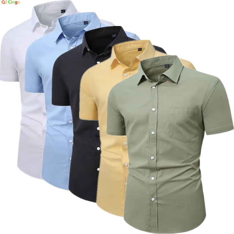 2026 New Men's Short-sleeved Shirt,Single-breasted Square Collar Bamboo Cotton Shirts, Very Time Office Leisure,White Black Blue