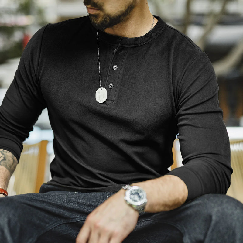 អាវបុរស Maden Henley ដៃវែង អាវក្រៅមានស្រទាប់ក្រណាត់ Fleece រាងស្លីម ស្រទាប់ពណ៌ធម្មតា អាវក្រៅធ្វើការ រដូវស្លឹកឈើជ្រុះ