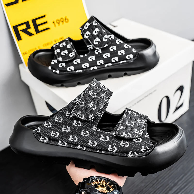 Men's thick-soled beach slippers summer fashion breathable lightweight non slip soft sole slides walking outdoor sports slippers