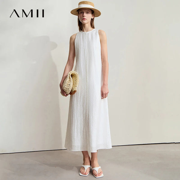 រ៉ូប AMII Minimalist ឆ្នាំ ២០២៥ មុខរបររដូវក្តៅ ដៃអាវគ្មានដៃ ឆើតឆាយ មានខ្យល់ចេញចូលបានល្អ រ៉ូបការិយាល័យ ប្រណីត កអាវវែង សម្រាប់នារី 12542086