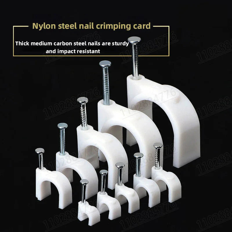 100pcs 6mm Round Steel Nail Cable Wire Wall Hanging Screw Clips Cable Clip For RG59 RG6 White High Quality Low Price Favorable