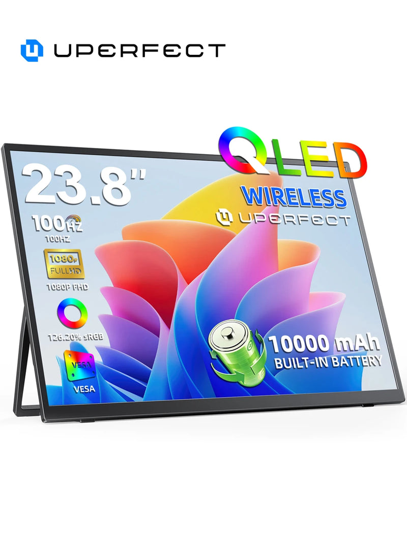 ម៉ូនីទ័រឥតខ្សែ UPERFECT ទំហំ 23.8 អ៊ីញ 100Hz មានថ្ម 10000mAh ភ្ជាប់មកជាមួយ អេក្រង់បង្ហាញចល័តសម្រាប់កុំព្យូទ័រយួរដៃធ្វើដំណើរ អេក្រង់ខាងក្រៅសម្រាប់ទូរស័ព្ទ Mac PC