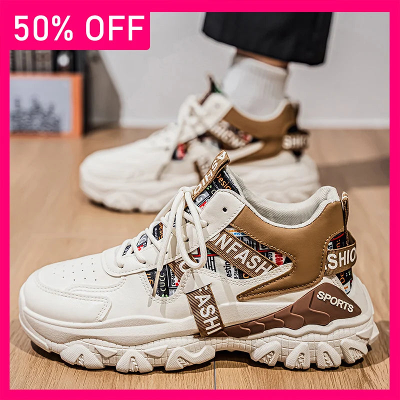 Men Sports Shoes High-quality Leather Wear-resistant Comfort Breathable Lace Up Running Shoes 2026 New Thick Soled Fitness Shoes