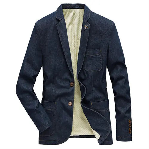 2026 New Men's Blue Denim Suit Jacket, Single-breasted V-neck Casual Coats, Black Gray Blazers S-XXXXL