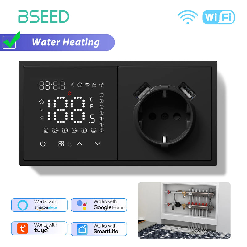BSEED WIFI Electric Heating Water Boiler Smart Thermostat With Socket Support Alexa Google Temperature Controller Plastic Frame