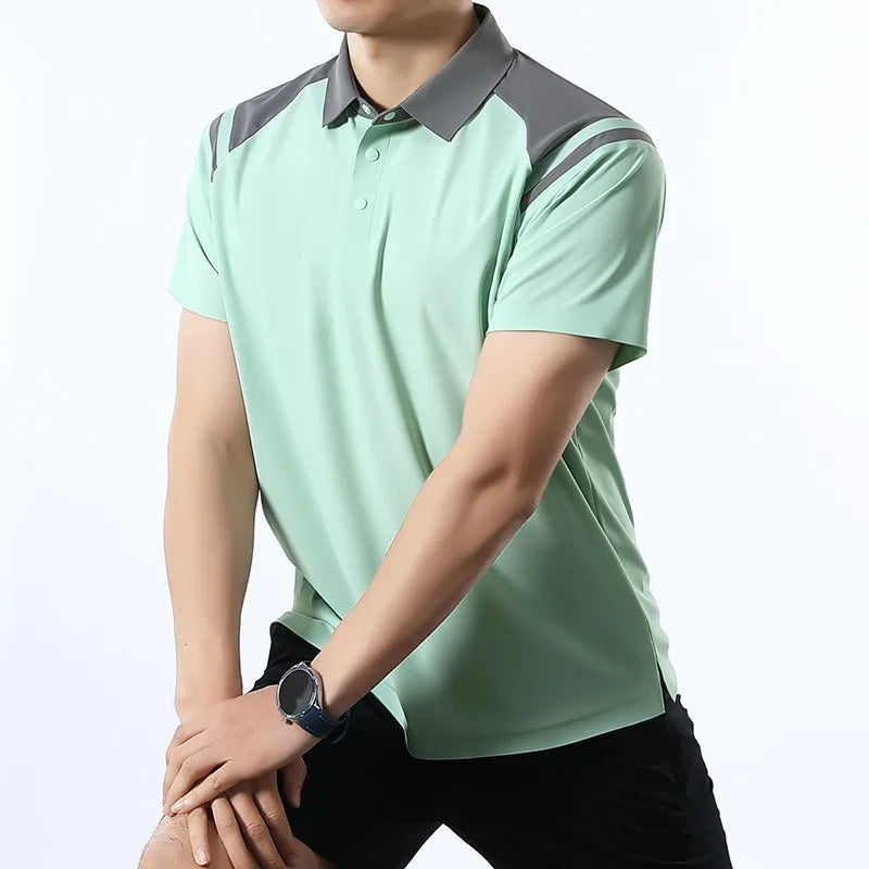 Men's Outdoor Sports Polo Shirt, 175g Quick Dry UV Protection UPF 50+ Anti-bacterial, Color Block Short Sleeve Golf T-shirt