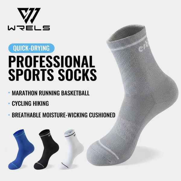WRELS 1/2/3 Pairs Hiking Socks Cushioned Anti‑Blister Athletic Socks Men Moisture Wicking Breathable Running Compression Socks