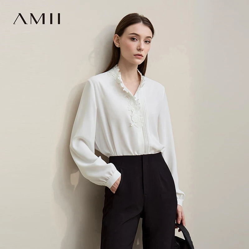 អាវ Amii Chiffon រដូវស្លឹកឈើជ្រុះឆ្នាំ ២០២៦ ថ្មីត្រង់ឆើតឆាយ ចរចម្រុះ ផ្នត់ អាវធំសម្រាប់នារី ប៊ូតុងមានគ្រប សម្រាប់ធ្វើដំណើរ 12641075