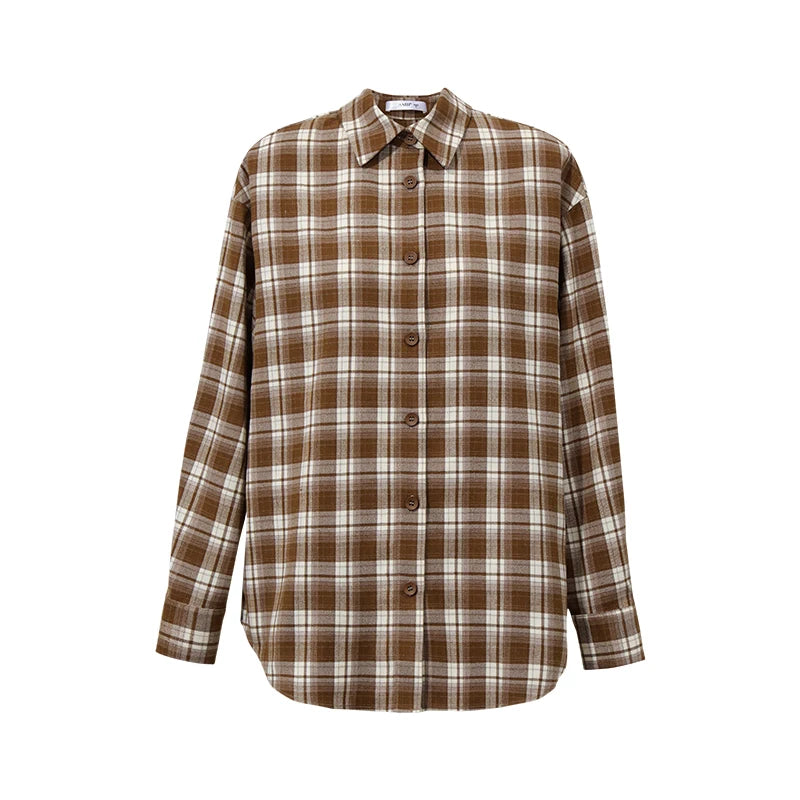 Amii Plaid Women's Shirt 2026 Autumn New Lapel Collar Drop Shoulder Long Sleeve Blouse Loose Fit Casual Top For Women 12643016