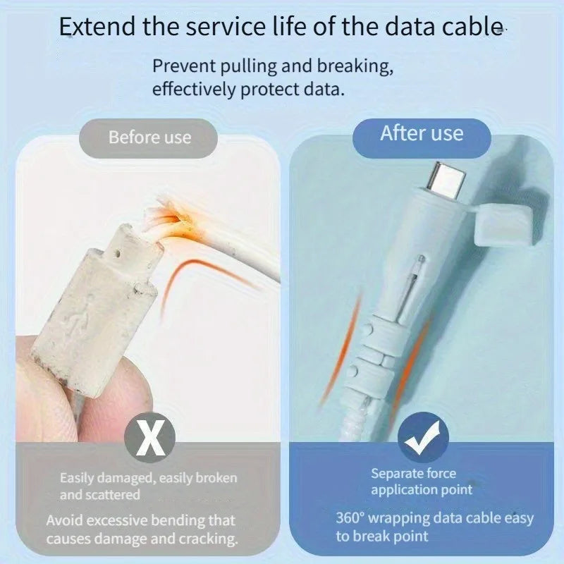 ស្រោមការពារខ្សែ USB-C ចំនួន 5/10 សន្លឹក ការពារការបាក់ ស័ក្តិសមសម្រាប់ស្មាតហ្វូន ថេប្លេត ឆបគ្នាជាមួយខ្សែទិន្នន័យ USB-C។