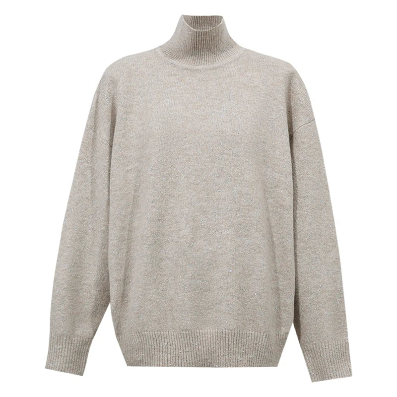 អាវយឺតប៉ាក់ Amii Turtleneck ស្មាទម្លាក់ អាវយឺតរលុងសម្រាប់នារី សាមញ្ញ ងាយស្រួលប្រើ ងាយស្រួលធ្វើដំណើរ អាវយឺតរដូវរងាសម្រាប់នារី 12624116