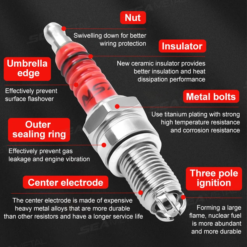 SEAMETAL 1/2/4PCS 3 Electrode Racing Spark Plug A7TC D8TC Triple Spark Plugs for ATV Scooter Dirt Bike Motorcycle Accessories