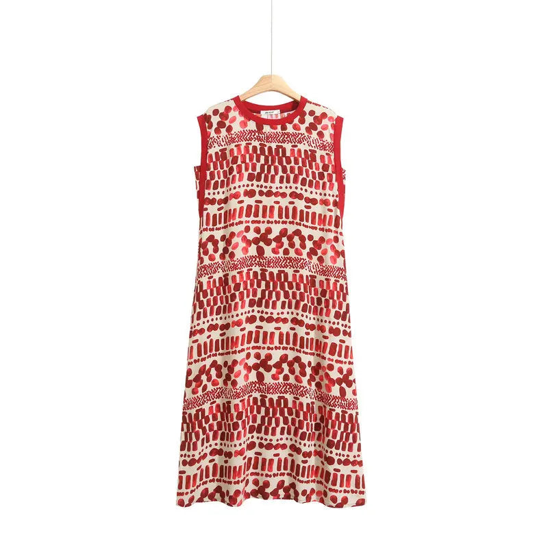 Large Size Cotton Silk Sleeveless Dress Women's Loose Polka Dots Leopard Print Nightdress Loungewear Round Neck Nightgowns