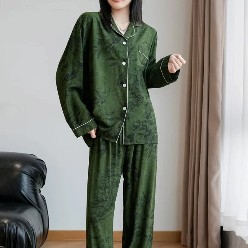 Floral Sleepwear Pijama Women's Pajamas Spring Autumn Night Wear for Ladies Pyjama Femmes Long-sleeved Trousers Home Nightwear
