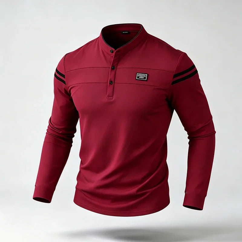 Mens Basic Stand Collar Long Sleeve Polo Top Sleeve Stripes Suitable For Vacation Short Trip And Multiple Leisure Scenes