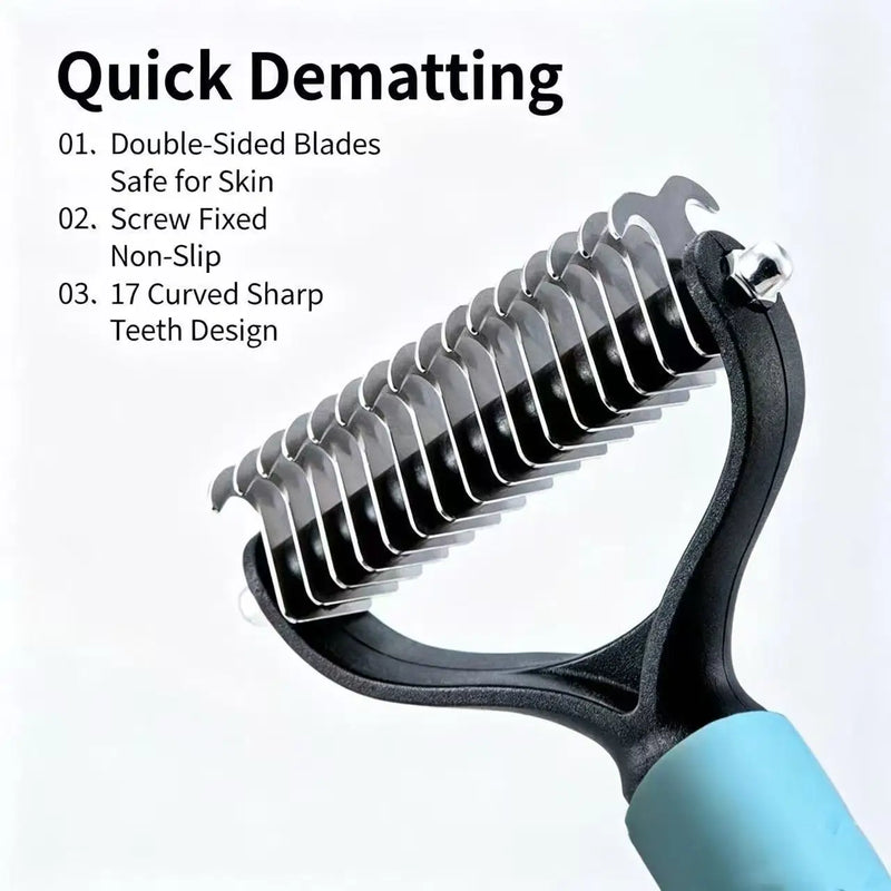 Double Sided Pet Dematting Comb Dog Cat Deshedding Grooming Rake Detangler Brush