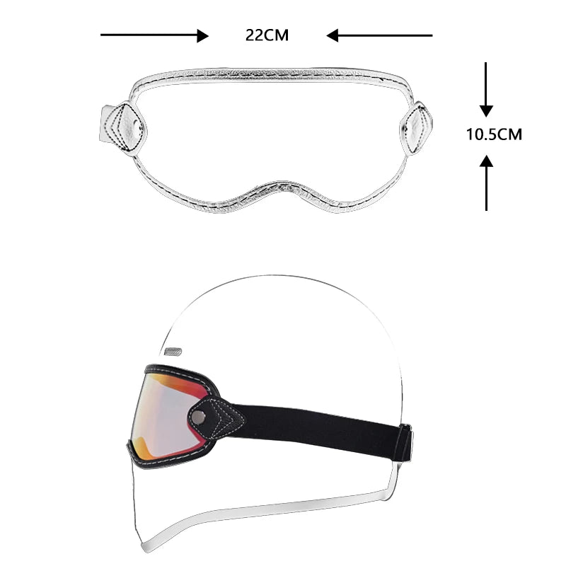 ORZ retro helmet goggles four 3/4 helmet bubble full face all season goggles motorcycle semi covered helmet lens