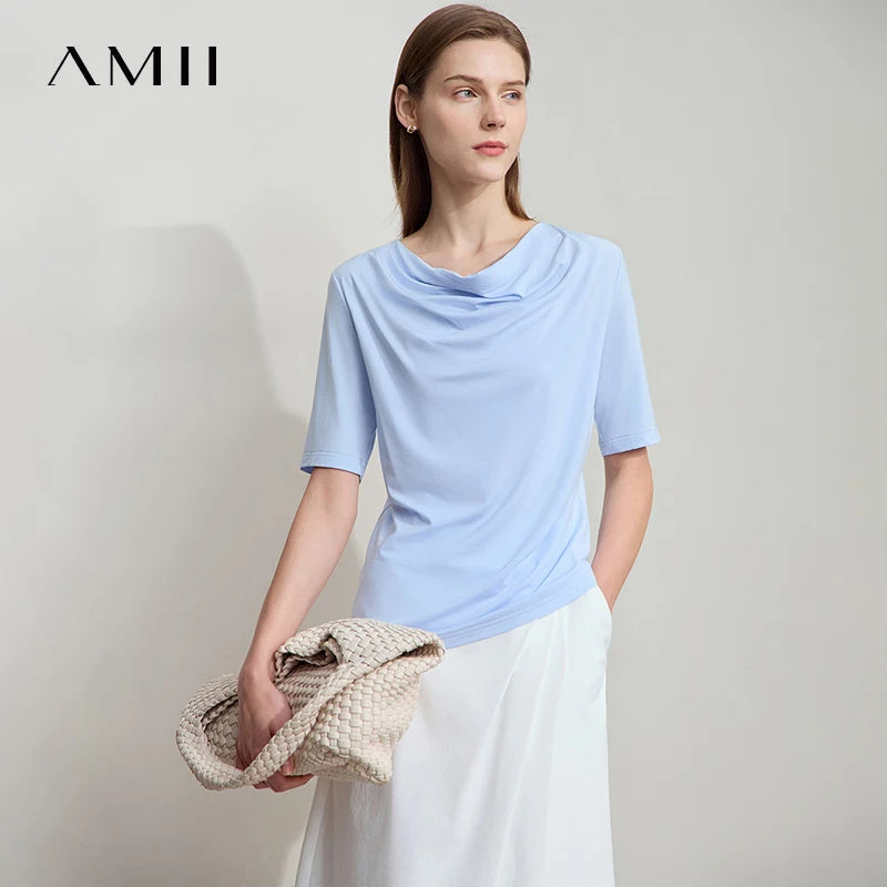 អាវយឺត Amii Minimalist សម្រាប់ស្ត្រី កអាវប៉ាក់ ដៃខ្លី ប៉ាក់ដោយក្រណាត់យឺត អាវប៉ាក់ច្រើនមុខងារ 12542061