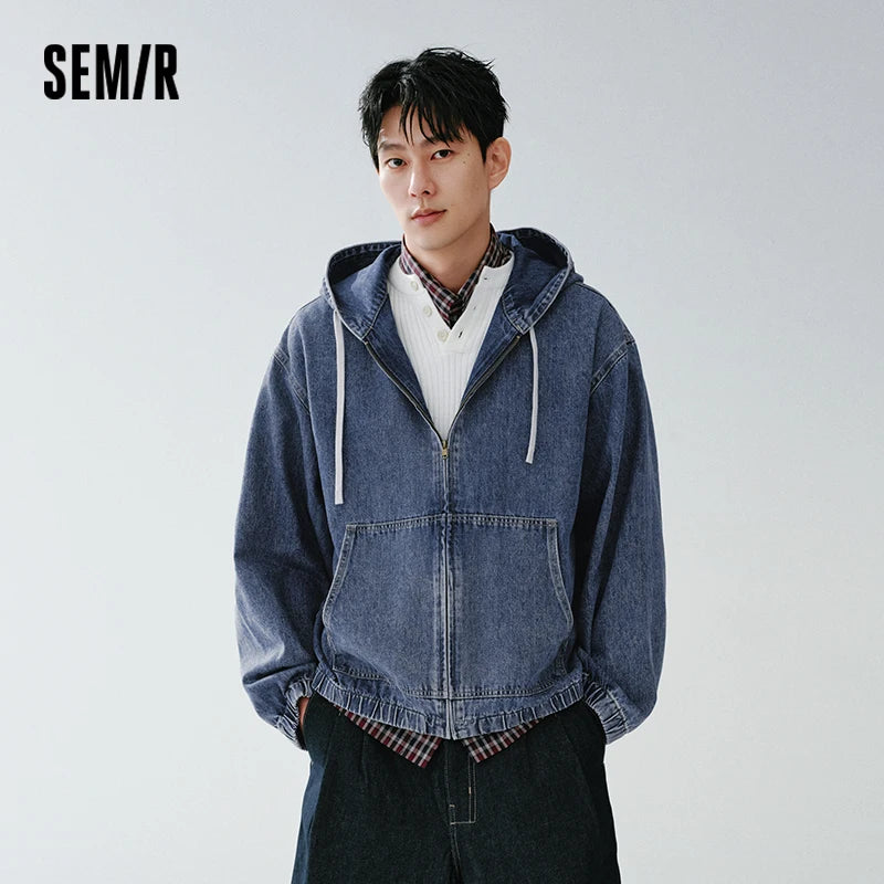 Semir American Jacket Men 2026 Spring Hooded Denim Street Style Vintage Loose Casual Fashion Stylish Outerwear Top