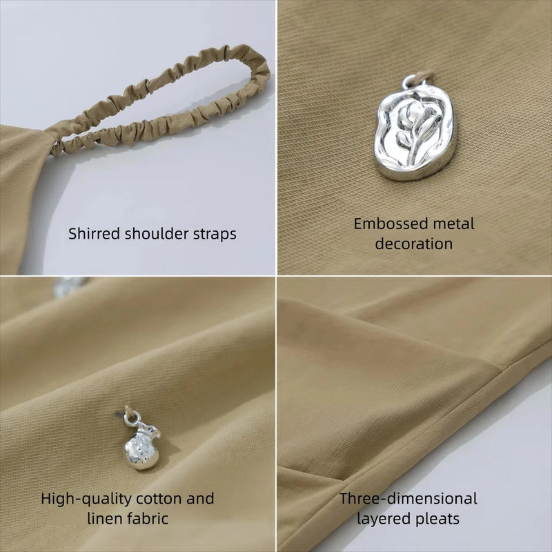 Amii Women's Camisole 2026 Summer New Metal Detail Linen Blend Spaghetti Strap Loose Casual Sleeveless Tank Top Women 12642102