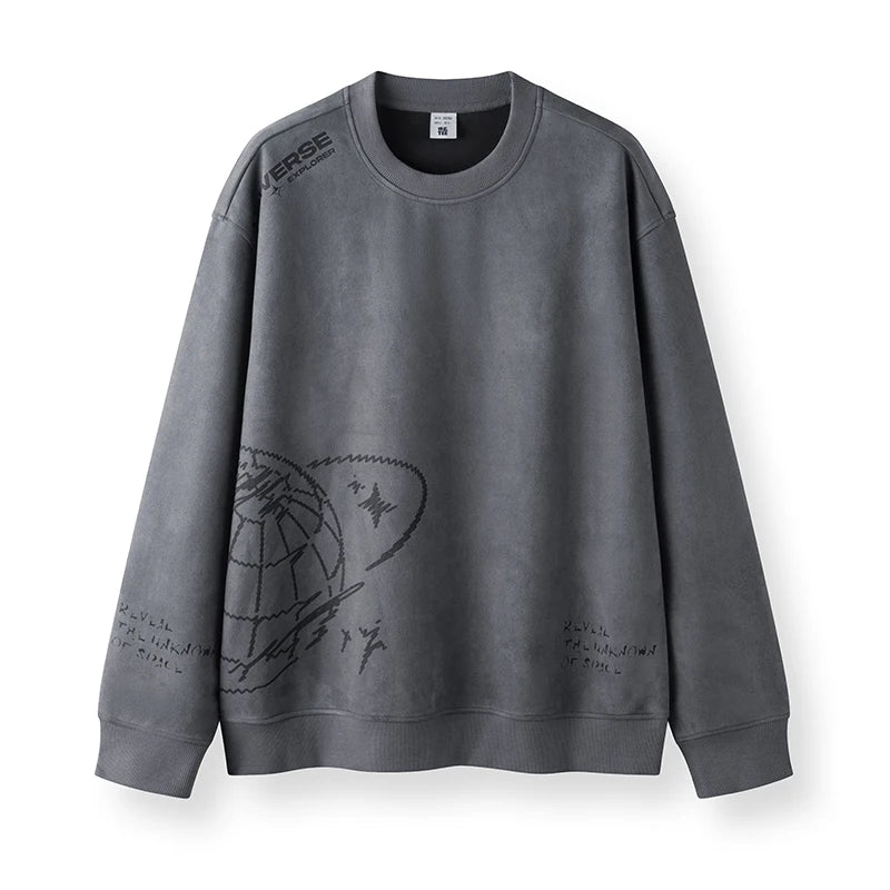Semir Men Sweatshirt Suede Feel Print Crew Neck Knit Pullover Slight Loose Casual Style Autumn Top Daily Wear 2026