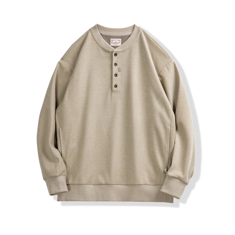 Maden American Casual Henry Collar Men's Clothing Tops Sweatshirt Clean-fit Long-sleeved Bottoming Spring T-shirt Fashion