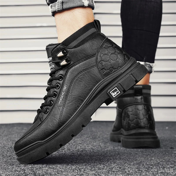 Men's boots autumn and winter casual boots non-slip outdoor boots warm plush youth cotton boots tooling boots men's cotton shoes
