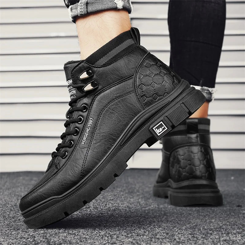 Men's boots autumn and winter casual boots non-slip outdoor boots warm plush youth cotton boots tooling boots men's cotton shoes