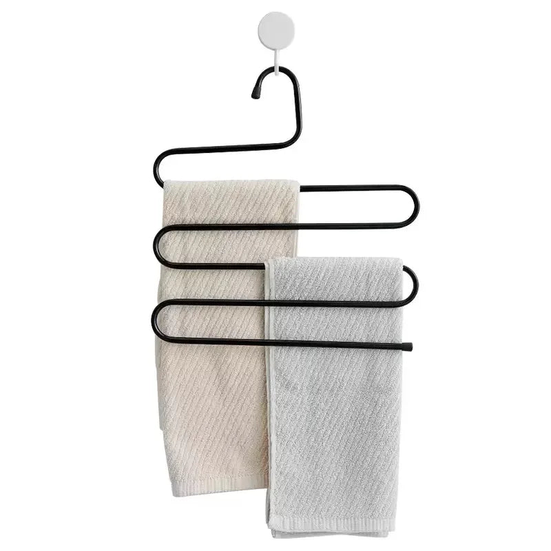 S-Shaped Pants Rack, Multi-Layer Multifunctional Pants Clip Hanger, Wardrobe with Pants, Towels, Anti Slip Storage, Organization