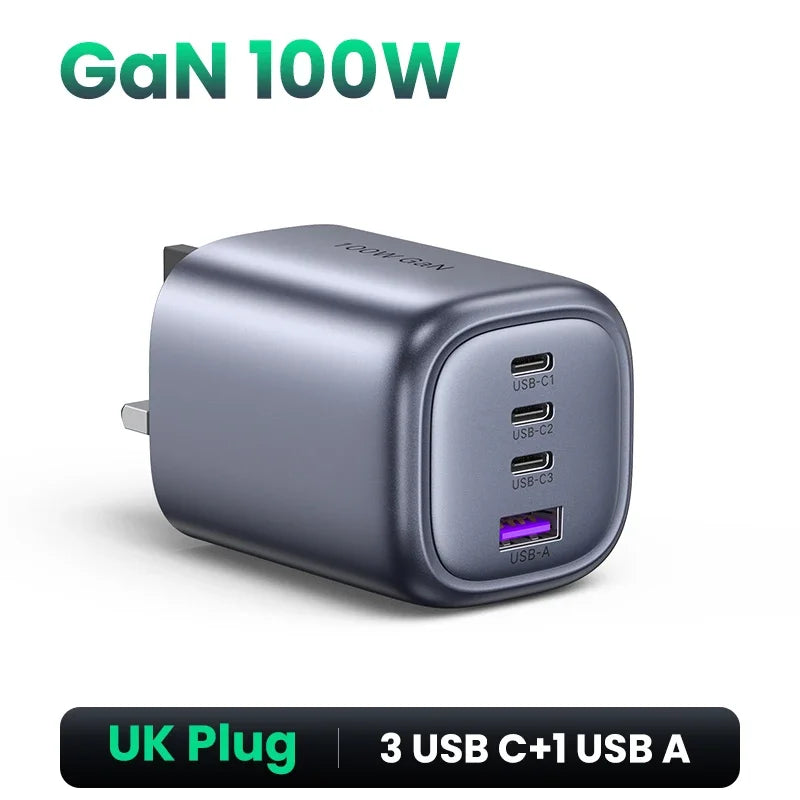 UGREEN UK Plug GaN 100W 65W Fast Charger QC 4.0 3.0  for Macbook Air Tablet iPhone 18 17 16 Pro Max Xiaomi USB Type C PD Charger