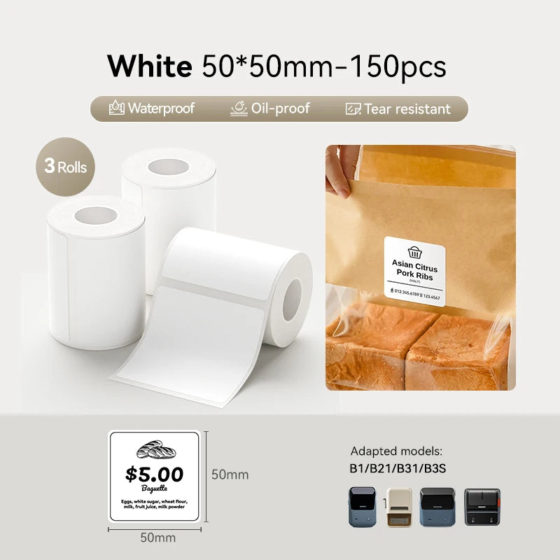 3 Rolls Niimbot Thermal Label Sticker for B1/B21/B3S/B31Barcode Sticker White/Color/Transparent Self-adhesive Paper 20-50mm