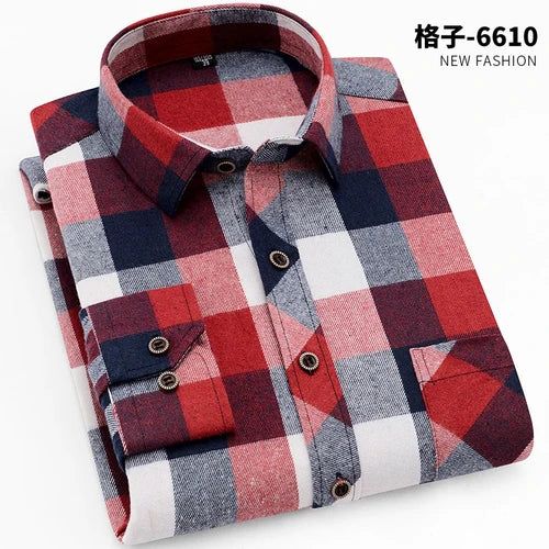 2026 New Men's Long Sleeved Shirts, Autumn Classic Plaid Shirt, with Single Breasted Lapels Camisas 17 Color Grid To Choose From