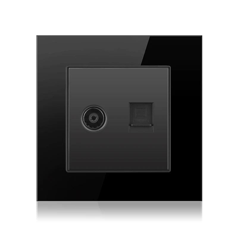 Cat6 Rj45 Wall Socket Network Socket With TV Wall Data Double Socket Telephone Tempered Glass Panel Computer Wall Net Outlet