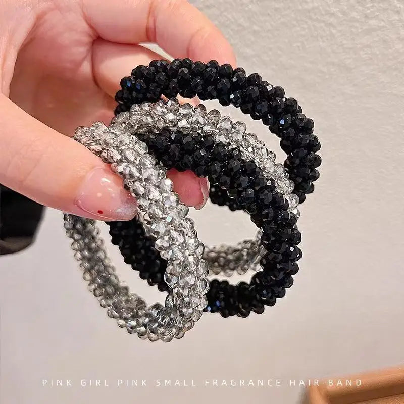 Dongdaemun Crystal Beaded Hair Ring Hair Rope Female Hair Tie Leather Tendon High Tail Maruko Head Rope Bracelet Dual Purpose Ha