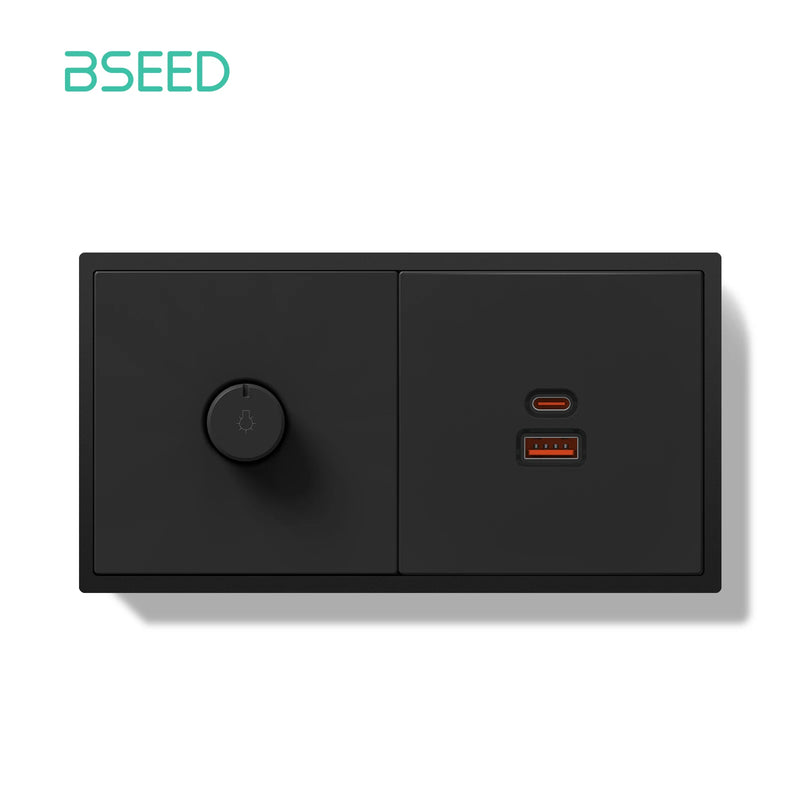 BSEED 1/2Gang 1Way Button Light Switch With 65W USB Type-C Fast Charge Socket Plastic Frame With LED Indicator Dimmer Switch