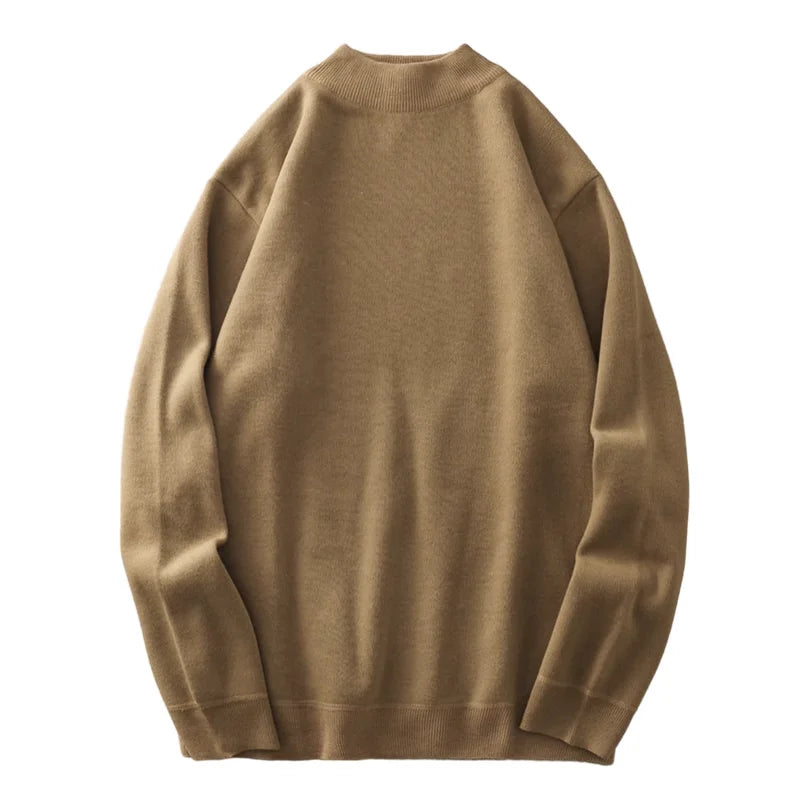 DUKEEN Men's Mock Neck Sweaters Winter Fleece-Lined Thick Warm Pullovers Solid Color Crew Neck Sweater Knitwear