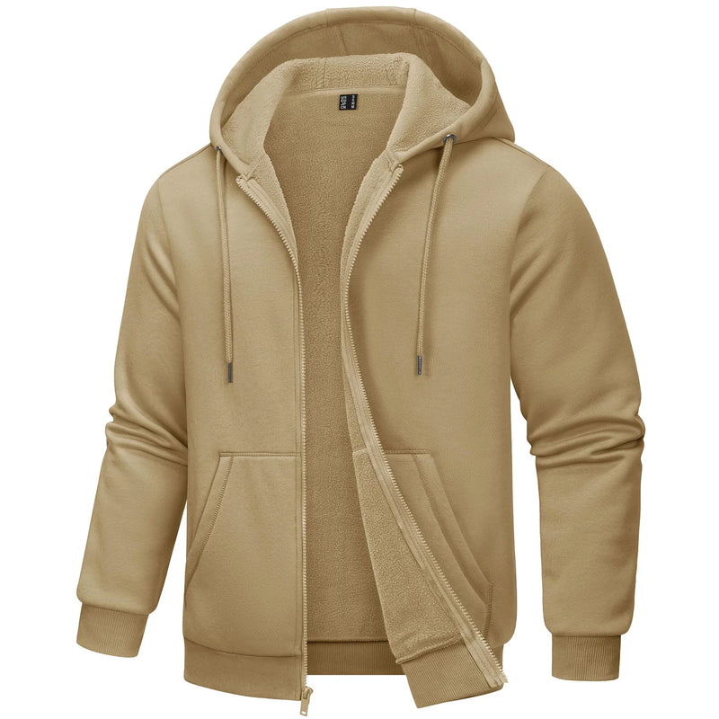 TACVASEN Big Pockets Fleece Lining Hoodies Mens Hooded Coats Full Zip Up Casual Hoodie Jackets Athlete Running Hiking Sportswear