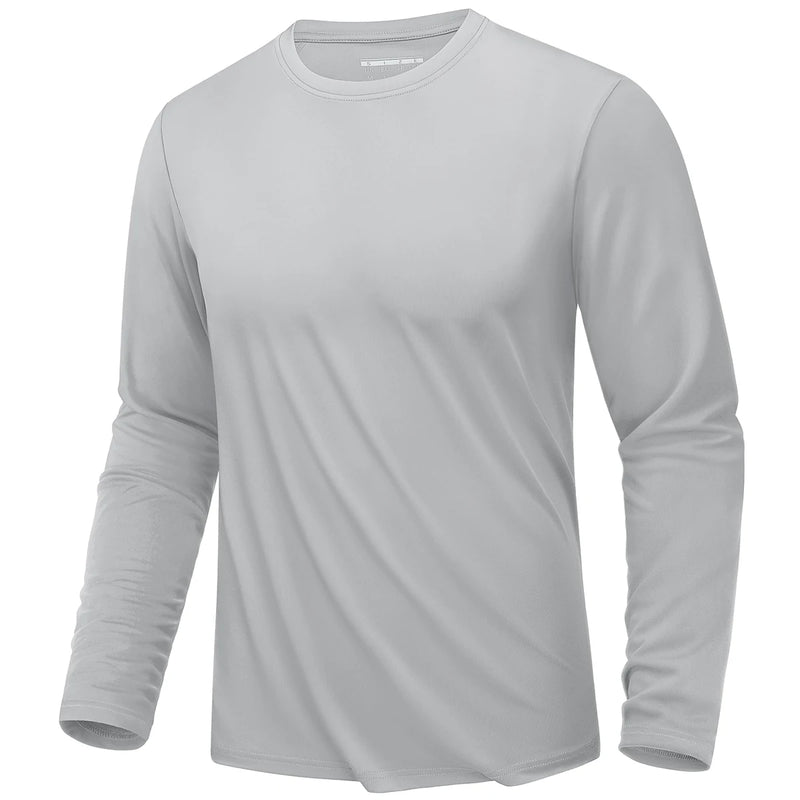 TACVASEN UPF 80+ UV Protection T-Shirts Men's Long Sleeve O-Neck Solid Tee Spring Summer Quick Dry Hiking Outdoors Pullover Tops