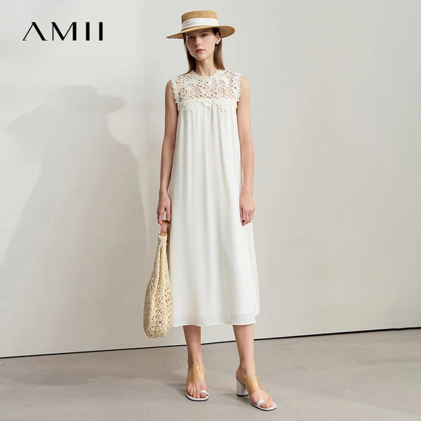 រ៉ូប Amii Minimalism សម្រាប់វិស្សមកាល រ៉ូបធម្មតា ចរ សម្លៀកបំពាក់ស្ត្រី រដូវក្តៅ ឆ្នាំ២០២៦ រ៉ូបចររលុង ដៃខ្លី រ៉ូបវែង ស្រួលពាក់ 1252026