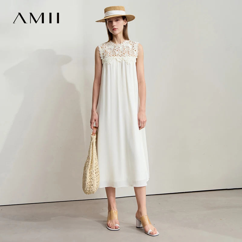 រ៉ូប Amii Minimalism សម្រាប់វិស្សមកាល រ៉ូបធម្មតា ចរ សម្លៀកបំពាក់ស្ត្រី រដូវក្តៅ ឆ្នាំ២០២៦ រ៉ូបចររលុង ដៃខ្លី រ៉ូបវែង ស្រួលពាក់ 1252026